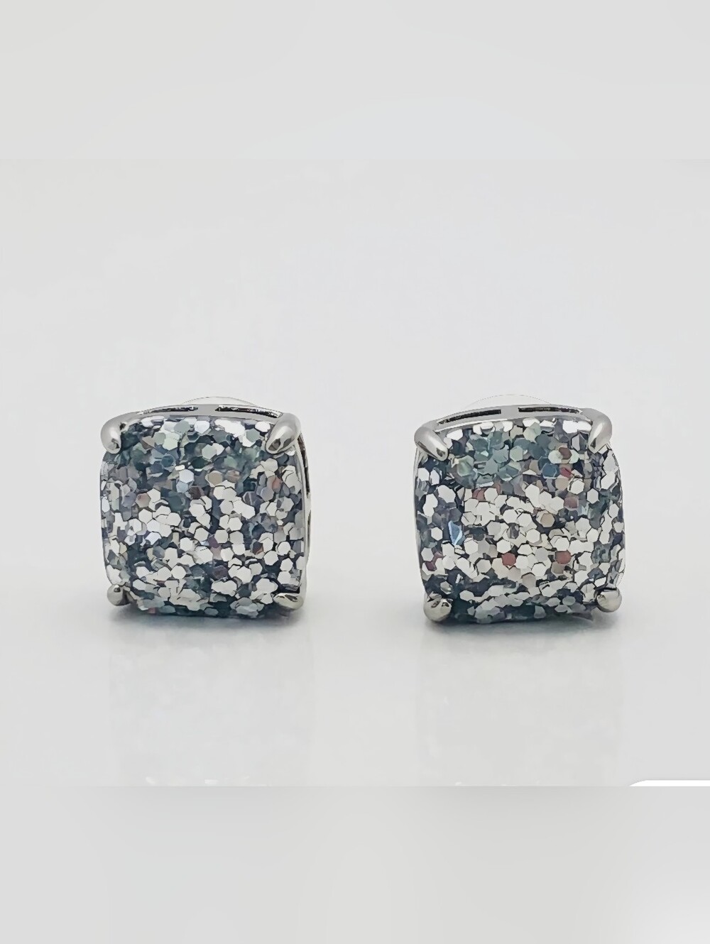 Kate Spade Silver Glitter Square Stud Earrings
